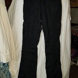 Black 100% Cotton Adjustable Cargo Pants - Capris